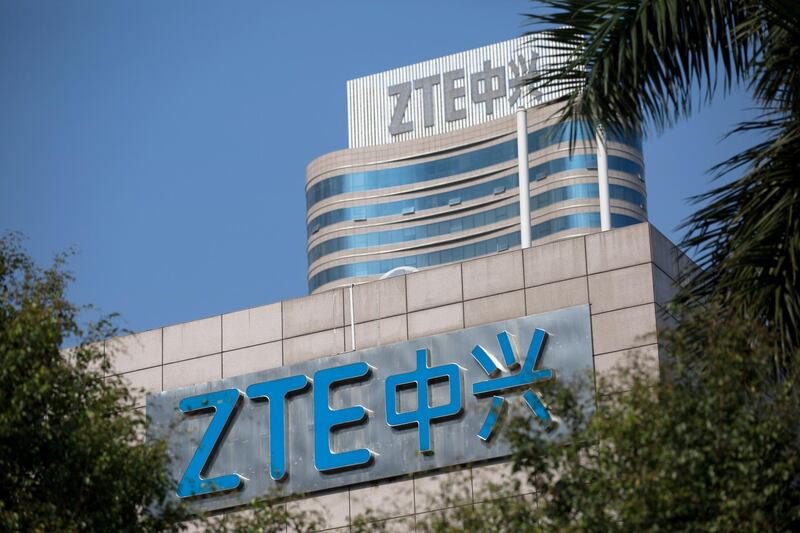 epa06734980 A view of the ZTE Corporation logo at the company's headquarters in Shenzhen, Guangdong Province, China, 14 May 2018. In April 2018, US President Donald J. Trump's administration blocked American firms from selling parts or providing services to ZTE until 2025 as part of a ban on the smartphone and telecommunications equipment maker after it pleaded guilty to violating US sanctions on Iran and North Korea. Trump said on 13 May, that he was working together with Chinese President Xi Jinping in finding a way to get ZTE back into business.  EPA/STRINGER