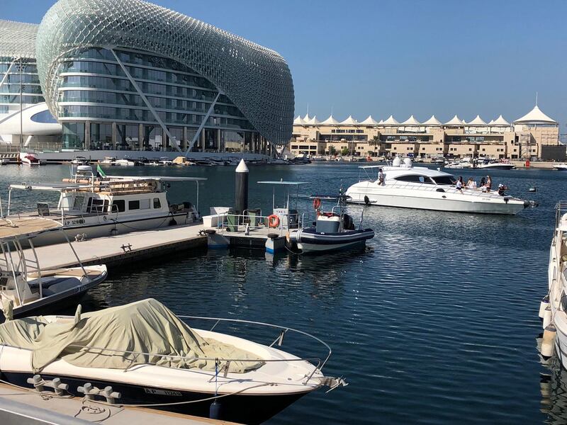 Abu Dhabi, United Arab Emirates - November 19, 2018: Yachts moored at Yas Marina for the Abu Dhabi Grand prix. Monday the 19th of November 2018 at the Yas Marina, Abu Dhabi. Chris Whiteoak / The National