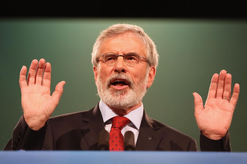 Republican party, Sinn Fein leader Gerry Adams delivers a speech at the Sinn Fein Party conference in Dublin, Ireland on November 18, 2017.



Northern Ireland's Gerry Adams, announced plans to step down as leader of Sinn Fein, on Saturday. Leader of the party since 1983, Adams has more recently become an anti-austerity figurehead in the Republic of Ireland and cultivated a more kindly image with a series of whimsical Twitter comments.

 / AFP PHOTO / Paul FAITH