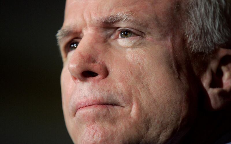 (FILES) In this file photo taken on February 13, 2008 Republican presidential hopeful Arizona Senator John McCain listens to a question during a press conference at the Capitol Hill Club in Washington, DC. - US senator John McCain, a celebrated war hero known for reaching across the aisle in an increasingly divided America, died Saturday after losing a battle to brain cancer, his office said. He was 81. "Senator John Sidney McCain III died at 4:28pm on August 25, 2018. With the senator when he passed were his wife Cindy and their family," his office said in a statement. "At his death, he had served the United States of America faithfully for 60 years." (Photo by Saul LOEB / AFP)