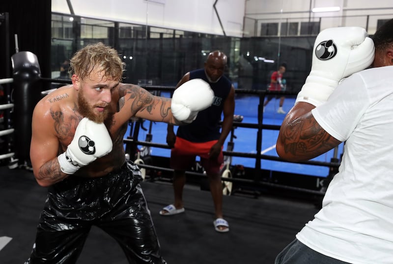 Jake Paul trains in Dubai before his boxing match against Tommy Fury in Saudi Arabia. Kamani Club, Al Quoz, Dubai. 