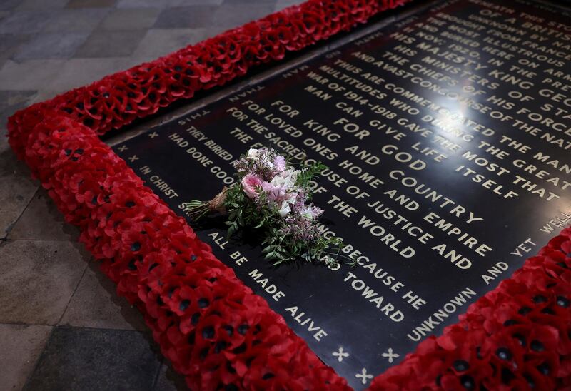 Britain's Princess Beatrice's wedding bouquet is seen traditionally placed on the Tomb of the Unknown Warrior in Westminster Abbey in London. Reuters