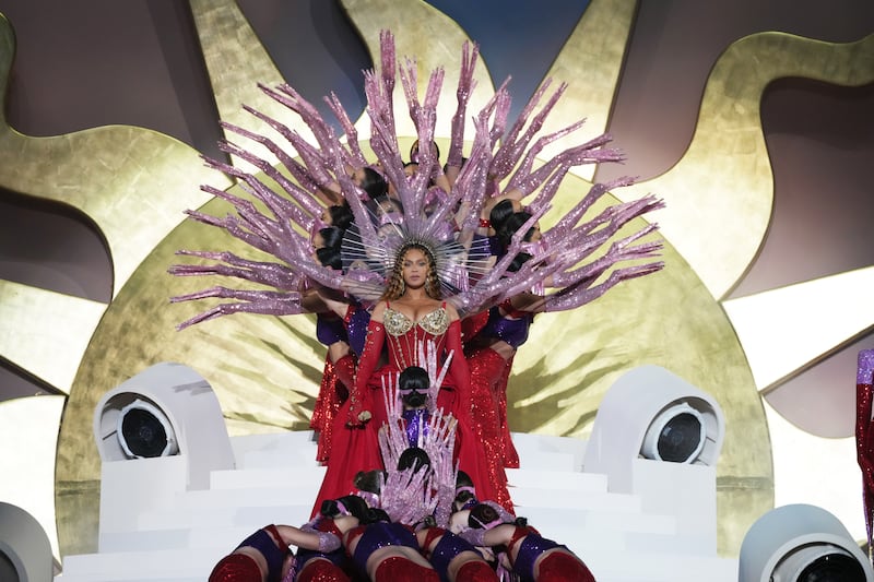 Beyonce was joined on stage by Lebanese dance troupe, the Mayyas. Photo: Kevin Mazur/Getty Images for Atlantis The Royal