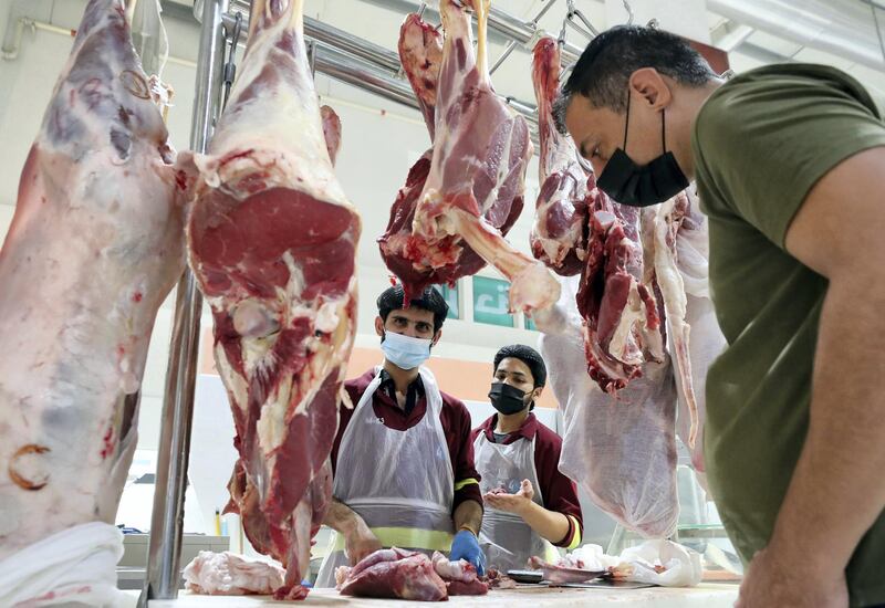 People shop for meat, fruit and veg and fish during Eid at Deira Waterfront Market, Dubai on May 13th, 2021. Chris Whiteoak / The National. 
Reporter: N/A for News