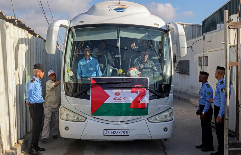 A bus carrying Palestinian Muslim pilgrims arrives at the Rafah border crossing. The Hajj is the largest annual pilgrimage in the world. AFP