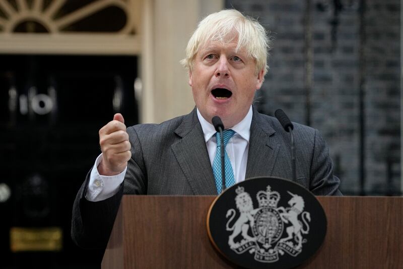 Boris Johnson speaks outside Downing Street in London, on September 6, 2022. AP