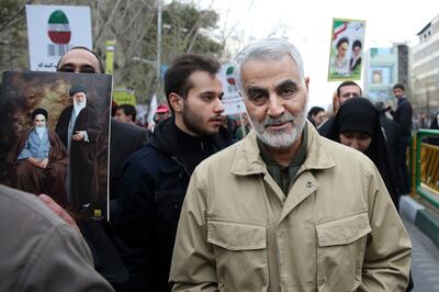 Qassem Soleimani attends an annual rally commemorating the anniversary of the 1979 Islamic revolution, in Tehran. AP