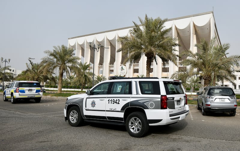 Police vehicles in front of Kuwait parliament building in Kuwait City, Kuwait. EPA
