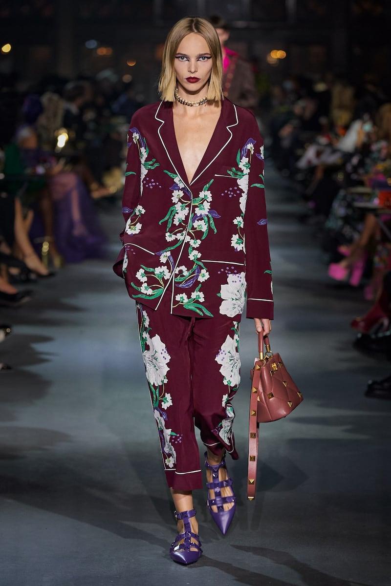 A pyjama set look from the Valentino spring/summer 2022 show in Paris