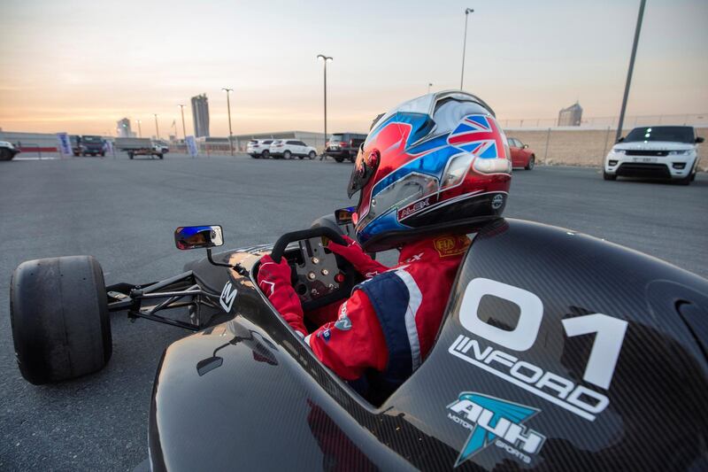 DUBAI, UNITED ARAB EMIRATES - Formula One-style go kart made by Linford Motorsports with Alex at Dubai Autodome.  Leslie Pableo for The National for Adam Workman story