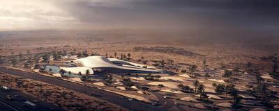 A rendering of the exterior of Bee’ah Headquarters Sharjah, UAE. Render by MIR ©Zaha Hadid Architects