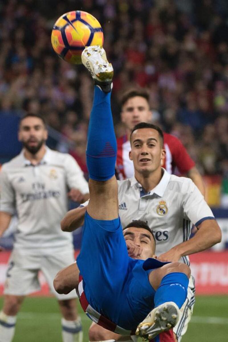 Atletico Madrid’s Argentine midfielder Angel Correa kicks the ball. Curto de la Torre / AFP