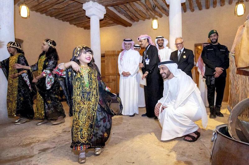 Abdullah bin Zayed and Adel bin Ahmed Al Jubeir during a tour at the events accompanying the Formula E in Ad Diriyah, Saudi Arabia. Courtesy MOFAIC