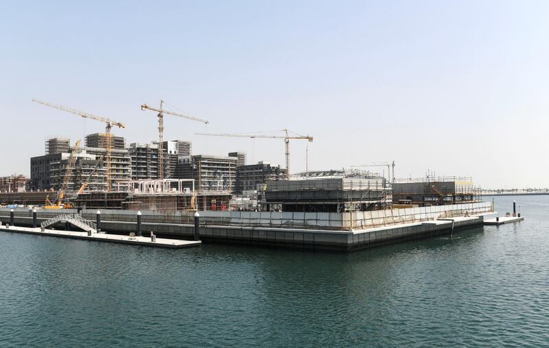 Abu Dhabi, United Arab Emirates - Hilton Hotel and the boardwalk under construction at the waterfront of Yas Bay. Khushnum Bhandari for The National