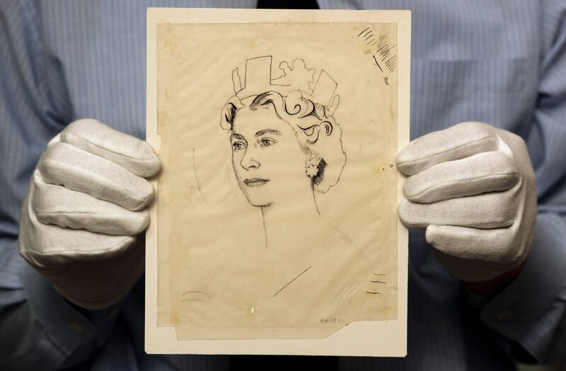 A preliminary sketch of Queen Elizabeth for the first banknote to carry a portrait of the monarch, issued on March 17, 1960, is seen in the Bank of England Museum in 2010. Getty Images
