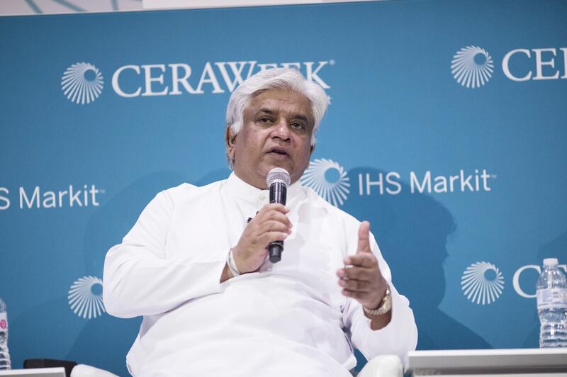 Arjuna Ranatunga, Sri Lanka's petroleum minister, speaks during the 2018 CERAWeek by IHS Markit conference in Houston, Texas, U.S., on Wednesday, March 7, 2018. CERAWeek gathers energy industry leaders, experts, government officials and policymakers, leaders from the technology, financial, and industrial communities to provide new insights and critically-important dialogue on energy markets. Photographer: F. Carter Smith/Bloomberg