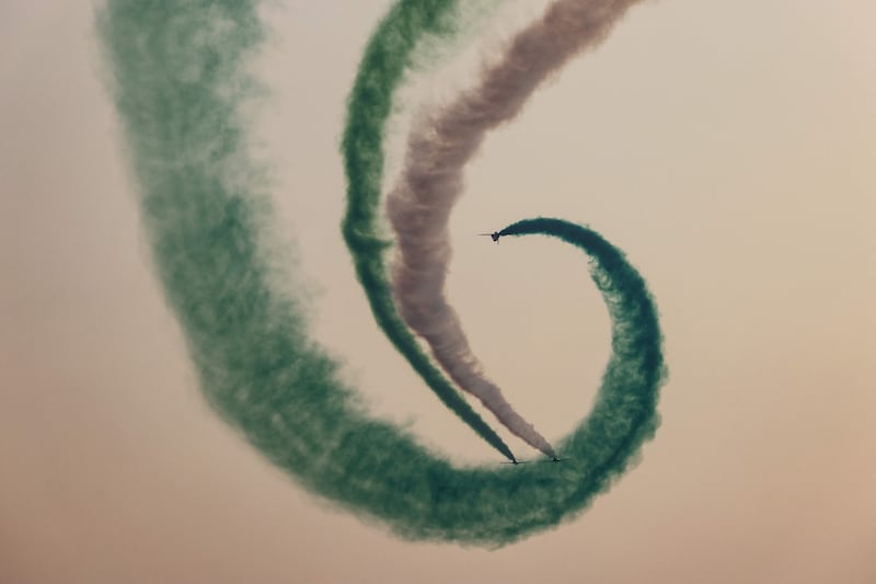 Jets perform an air display over the Formula One Saudi Arabian Grand Prix in Jeddah. AFP