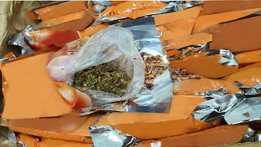 Dubai Customs officers have foiled an attempt to smuggle 26kg of marijuana hidden in bags of red onions. Photo: Dubai Customs
