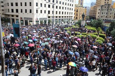 Civil servants protest near the government building against any cuts to their salaries, Beirut, Lebanon, 17 April 2019. EPA