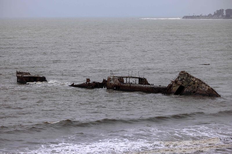 The First World War-era concrete ship, the SS Palo Alto, formerly lying at the end of Seacliff Pier, lies sunken and deteriorating at Seacliff State Beach in Aptos. AFP