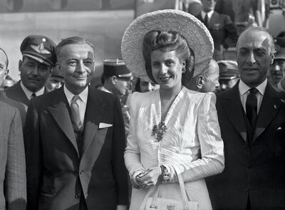 French foreign minister Georges Bidault (R) greets Argentinean Eva Peron, 21 July 1947, as she arrives at Orly airport for a visit in France. Eva Peron, known as Evita (1919-1952), the second wife of Argentine President Juan Peron, was a radio and screen actress before her marriage in 1945. She became a powerful political influence and a mainstay of the Peron government. She was idolized by the poor, and after her death, in Buenos Aires, support for her husband waned. AFP PHOTO / AFP PHOTO / PIGISTE