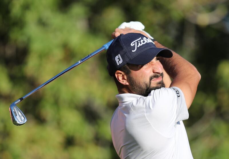 epa08135982 Francesco Laporta of Italy tees off during the first round of the Abu Dhabi HSBC Golf Championship 2020 at Abu Dhabi Golf Club in Abu Dhabi, United Arab Emirates, 16 January 2020 (issued 17 January 2020). Laporta is the surprise leader after the second round of the competition.  EPA/ALI HAIDER