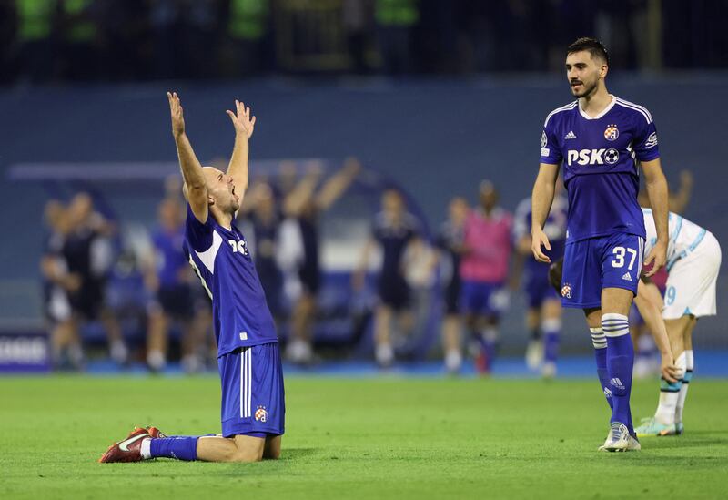Dinamo Zagreb's Josip Misic celebrates after the match. Reuters