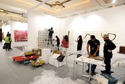 Galleries preparing for the opening of Art Dubai. Chris Whiteoak / The National