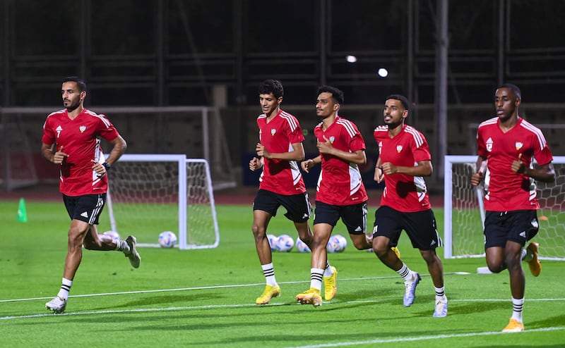 The UAE national team trains in Abu Dhabi ahead of Wednesday's marquee friendly against Argentina at the Mohamed bin Zayed Stadium. Photos: UAE FA