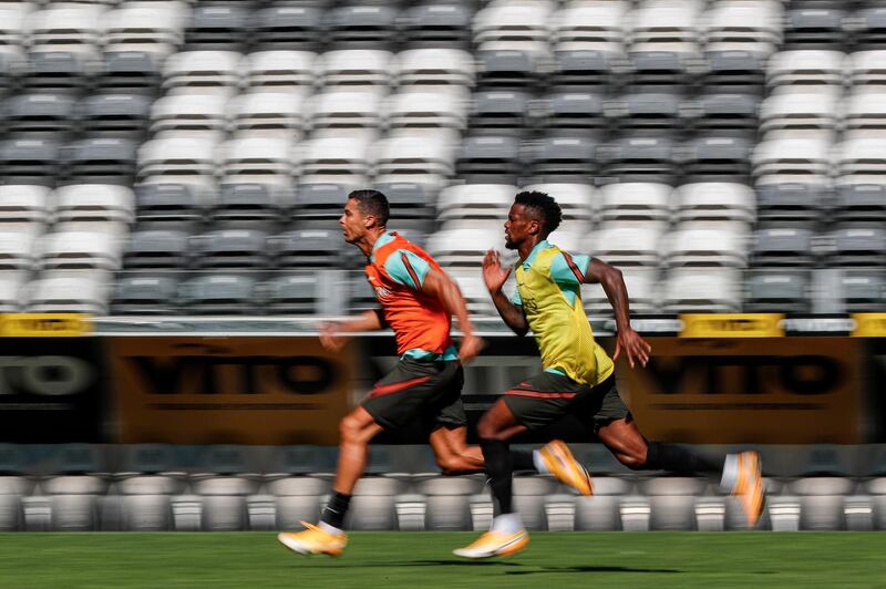 Cristiano Ronaldo trains ahead of Portugal's match with Sweden.  EPA