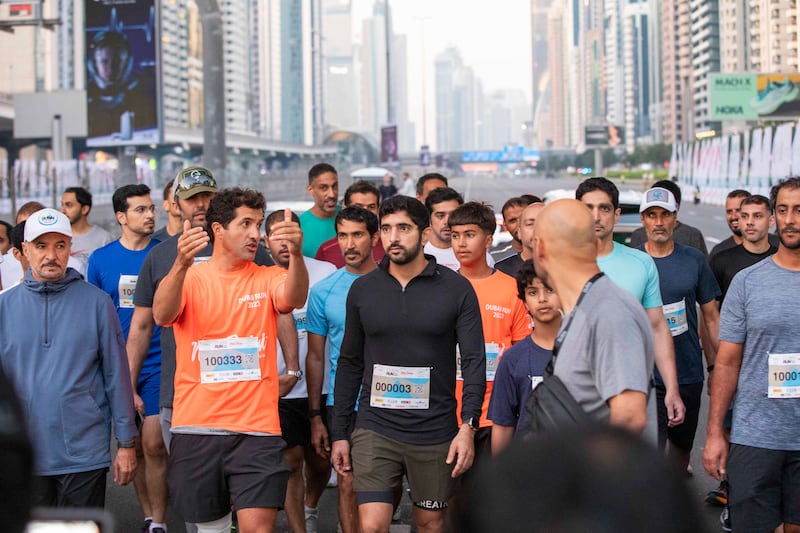 Sheikh Hamdan bin Mohammed, Crown Prince of Dubai, at the start of Dubai Run. All photos: Ruel Pableo for The National