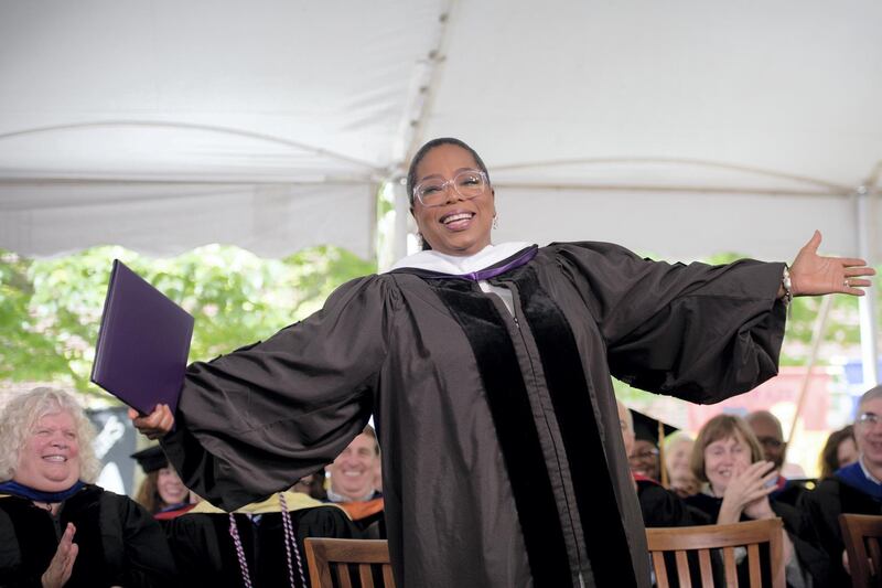 DECATUR, GA - MAY 13:  Oprah Winfrey receives a honorary degree during the Agnes Scott College 2017 Commencement at Agnes Scott College on May 13, 2017 in Decatur, Georgia.  (Photo by Marcus Ingram/WireImage)