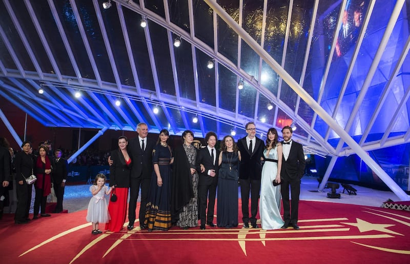 Jury members attend the closing ceremony of the 17th Marrakech International Film Festival. From left to right is Scottish director Lynne Ramsay and her daughter, French director Laurent Cantet, Indian actress Ileana D'Cruz , British director Tala Hadid, Mexican director Michel Franco, Lebanese director Joana Hadjithomas, president of the jury US director James Gray, jury members US actress Dakota Johnson and German/spanish actor Daniel Bruhl. AFP