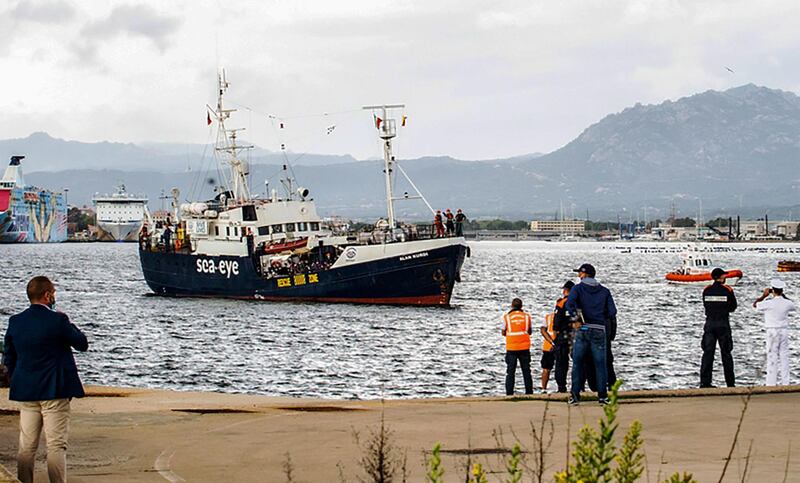 The Alan Kurdi rescue ship from German aid organisation Sea-Eye arriving at the port of Olbia in Sardinia, with 125 rescued migrants aboard.  AFP