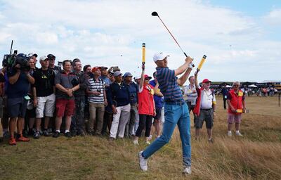 CARNOUSTIE, SCOTLAND - JULY 22:  Jordan Spieth of the United States hits an approach shot from the rough during the final round of the 147th Open Championship at Carnoustie Golf Club on July 22, 2018 in Carnoustie, Scotland.  (Photo by Stuart Franklin/Getty Images)