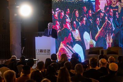 Amir Hayek, Isrtael's ambassador to the UAE, speaks at the Holocaust Remembrance event.  Ruel Pableo for The National
