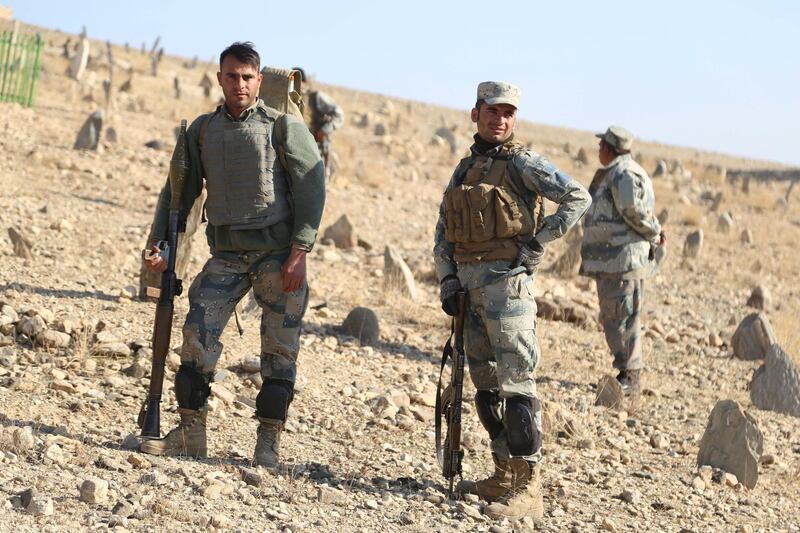 epa06381489 Afghan security officials patrol during an operation against the Islamic State militants, in Khogiani district of Nangarhar province, Afghanistan, 10 December 2017. Hundreds of families have fled their homes in villages in Khogiyani district in the past two weeks. Nangarhar, bordering Pakistan, is one of the most turbulent regions of Afghanistan and a stronghold of the Islamic State, as well as having a significant presence of the Taliban group. Since the end of NATO's combat mission in January 2015, insurgents have been gaining ground in various parts of Afghanistan and currently control, influence or are fighting the government in at least 43 percent of the territory, according to data from the United States.  EPA/GHULAMULLAH HABIBI