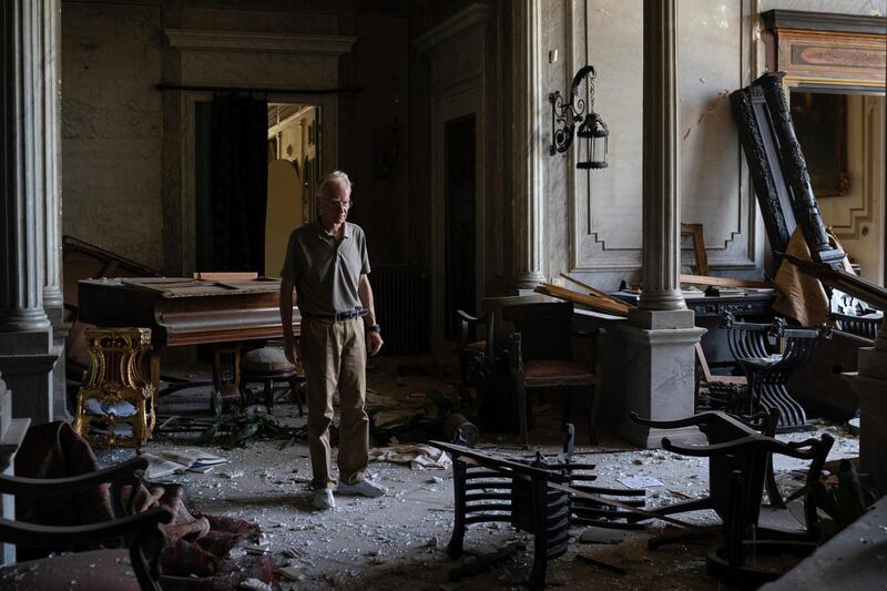 Roderick Sursock stands in a heavily damaged room of the Sursock Palace, affected by the explosion in the seaport of Beirut. AP Photo