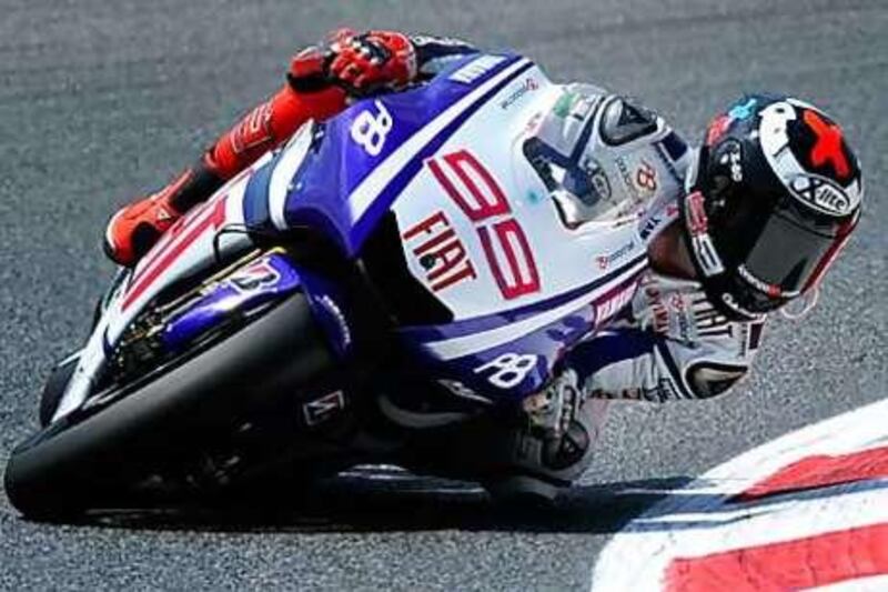 Jorge Lorenzo celebrates after winning the MotoGP race at the Catalan Grand Prix yesterday.