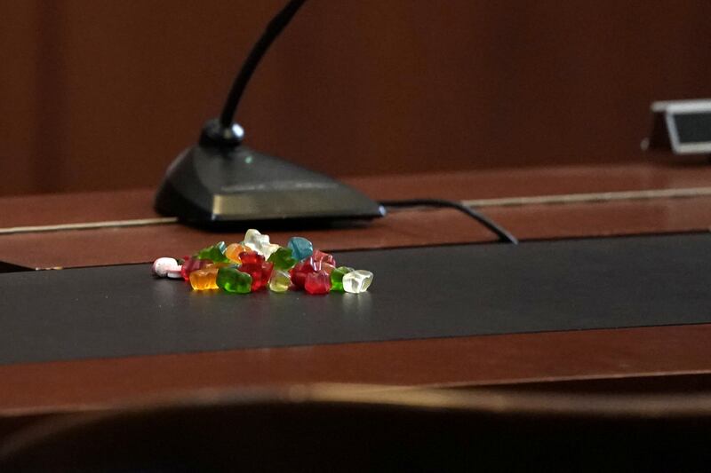 A pile of gummy bears sits on Depp's table in the courtroom. Reuters