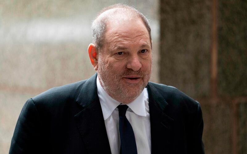 (FILES) In this file photo taken on April 26, 2019 Disgraced Hollywood mogul Harvey Weinstein returns to the  State Supreme Court in New York, after a break in a pre-trial hearing over sexual assault charges.  Disgraced Hollywood producer Harvey Weinstein has reached a provisional $44 million settlement with alleged victims and creditors, the Wall Street Journal reported on Thursday May 23, 2019. / AFP / Don Emmert
