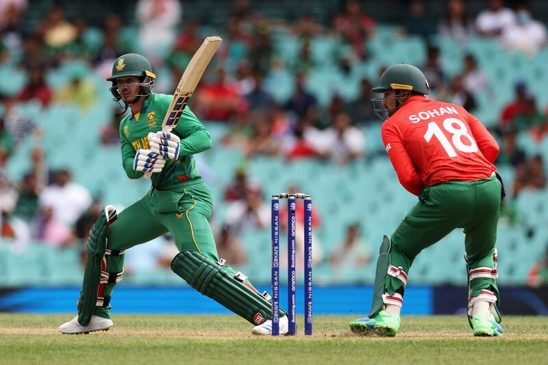 Quinton de Kock bats during the T20 World Cup match between South Africa and Bangladesh. Getty