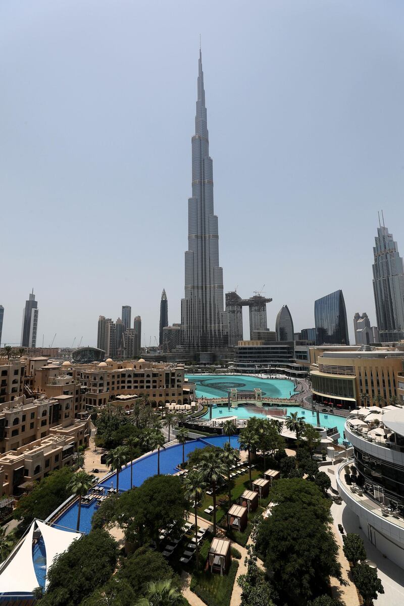 Dubai, United Arab Emirates - July 24, 2018: A view from one of the bedrooms. First look at the re-opened Address Downtown Dubai. Tuesday, July 24th, 2018 at The Address Downtown, Dubai. Chris Whiteoak / The National