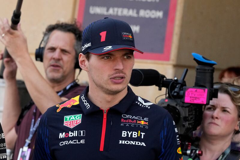 Red Bull driver Max Verstappen of the Netherlands arrives at the paddock during a Formula One pre-season test at the Bahrain International Circuit in Sakhir, Bahrain. AP 