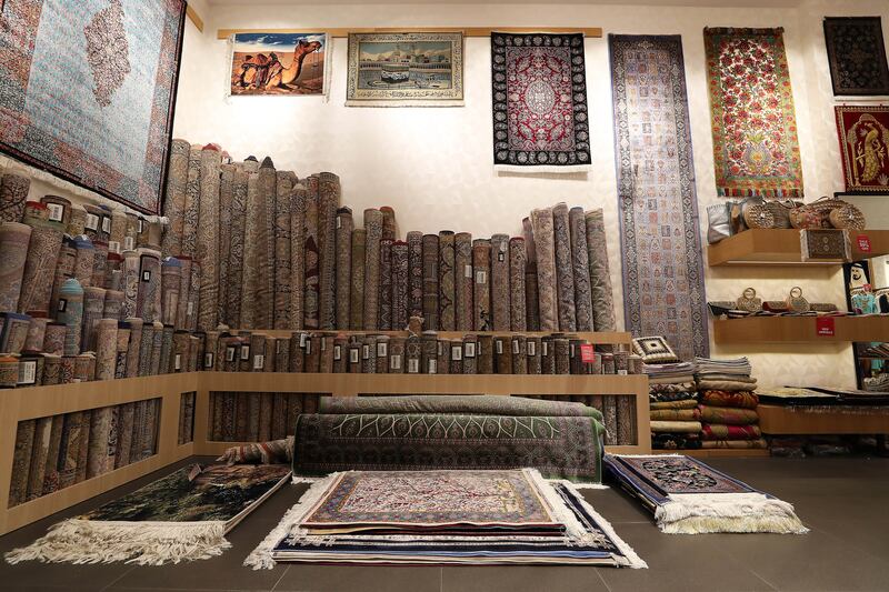 Carpets on display at the Kani Home shop at Ibn Battuta mall in Dubai. Pawan Singh / The National