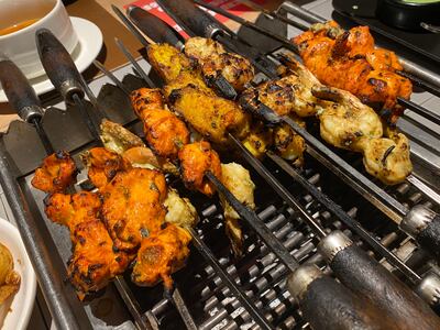 Spice-rubbed Indian kebabs at Barbeque Nation