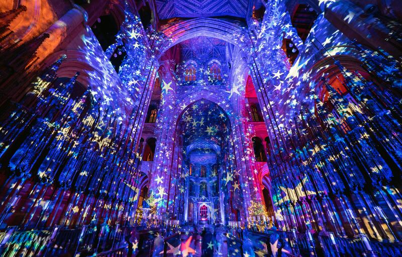 Wednesday brought the first showing of 'The Angels are Coming', a spectacular son-et-lumiere show by Luxmuralis, in the nave of Peterborough Cathedral. PA