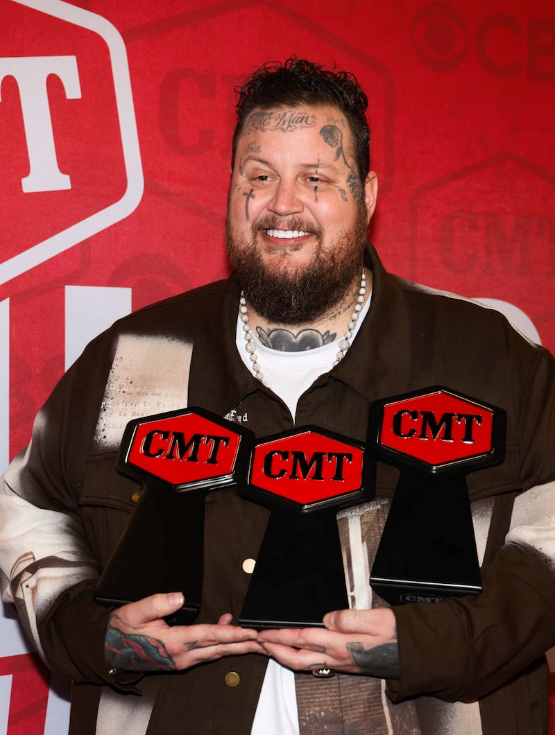 Jelly Roll with his three awards for Video of the Year, Male Video of the Year and Performance of the Year. Reuters