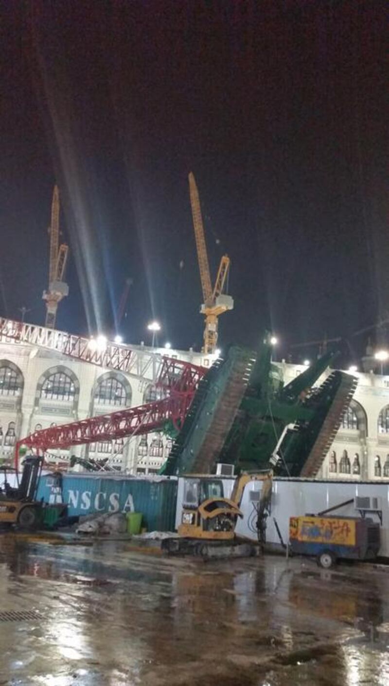 A crane is toppled by high winds at the Grand Mosque in Mecca, killing at least 107 pilgrims. Reuters