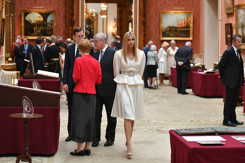 Ivanka Trump and her husband Senior Advisor to the President of the United States Jared Kushner view displays of US items of the Royal Collection with Britain's Prince Andrew, Duke of York at Buckingham palace at Buckingham Palace in central London on June 3, 2019. AFP